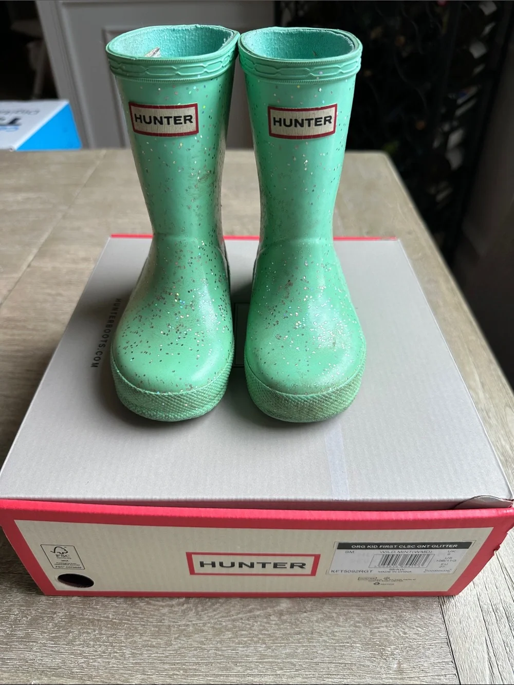 Hunter Kids Mint Glitter Rain Boots